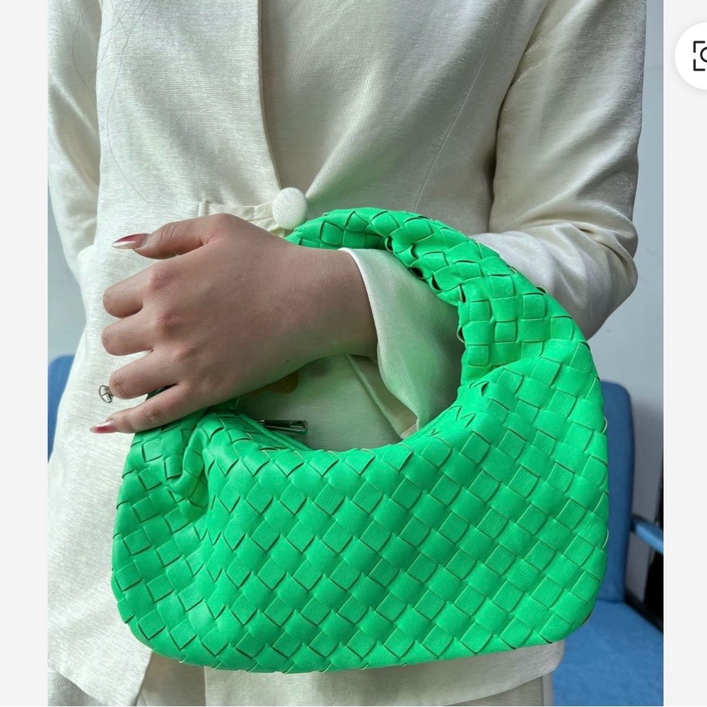 Woven Shoulder Hobo Bag in Neon Green